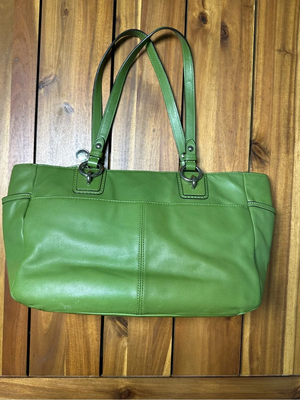 Coach Green Leather Gallery Shoulder Tote with Silver Hardware